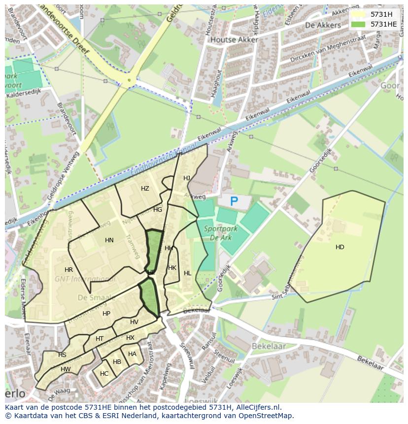 Afbeelding van het postcodegebied 5731 HE op de kaart.