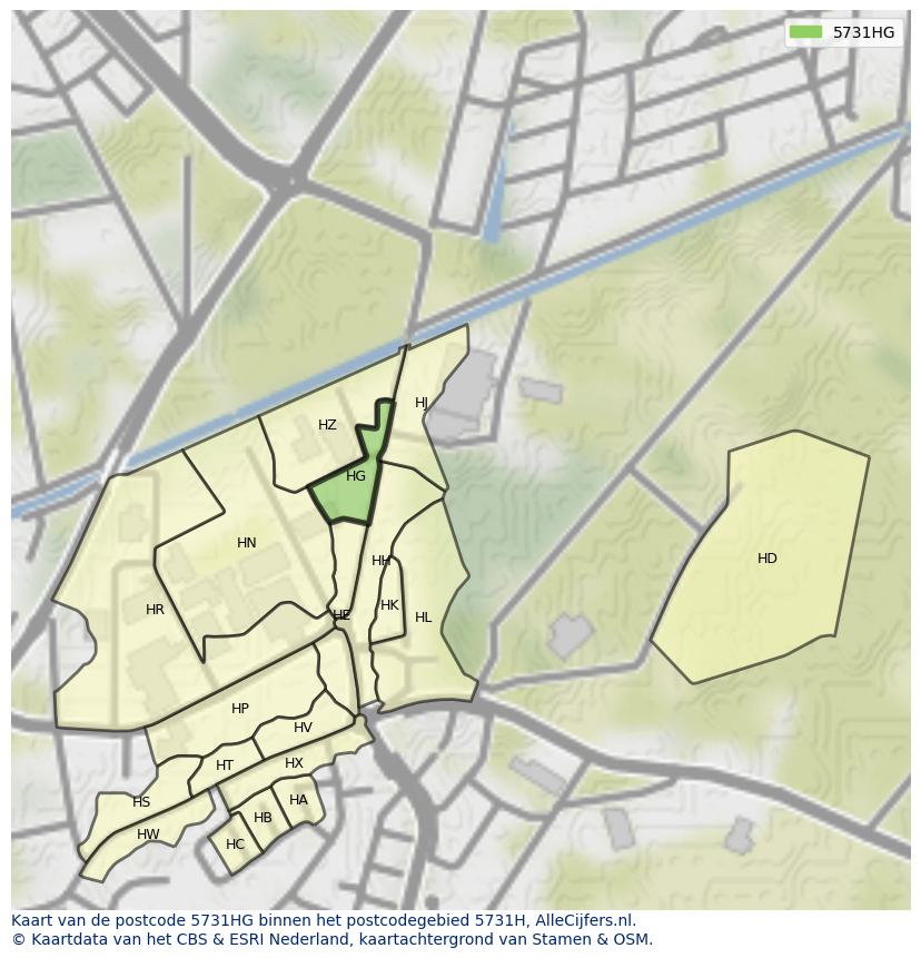 Afbeelding van het postcodegebied 5731 HG op de kaart.