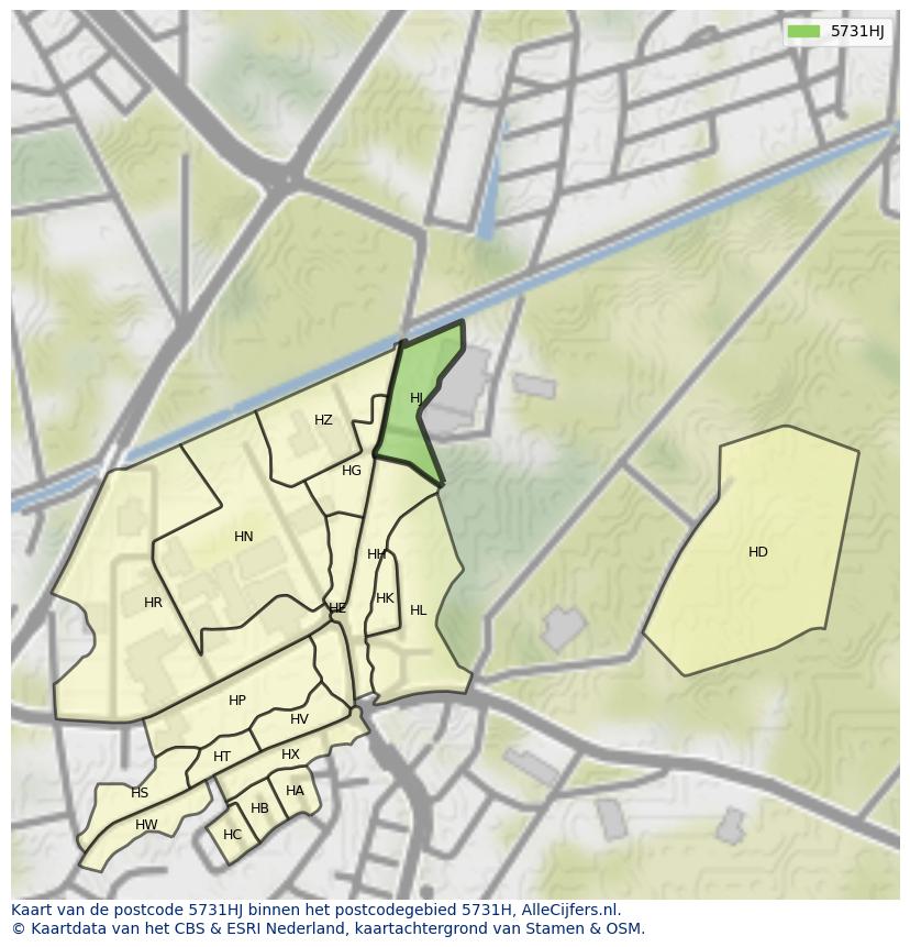 Afbeelding van het postcodegebied 5731 HJ op de kaart.