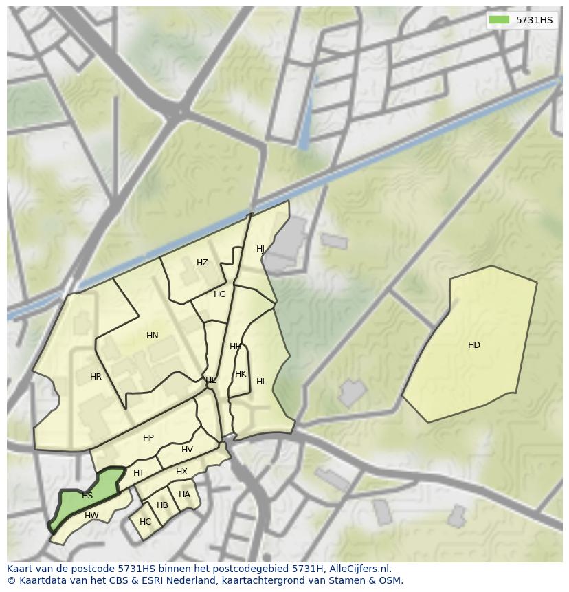 Afbeelding van het postcodegebied 5731 HS op de kaart.