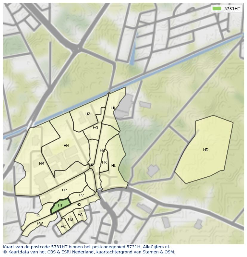 Afbeelding van het postcodegebied 5731 HT op de kaart.