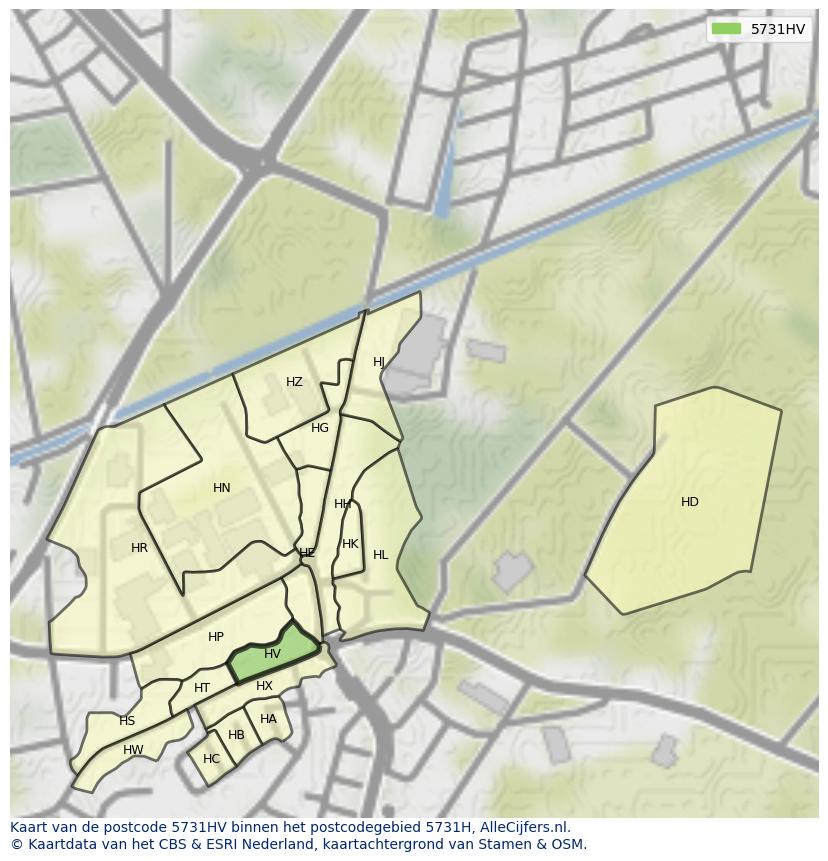 Afbeelding van het postcodegebied 5731 HV op de kaart.