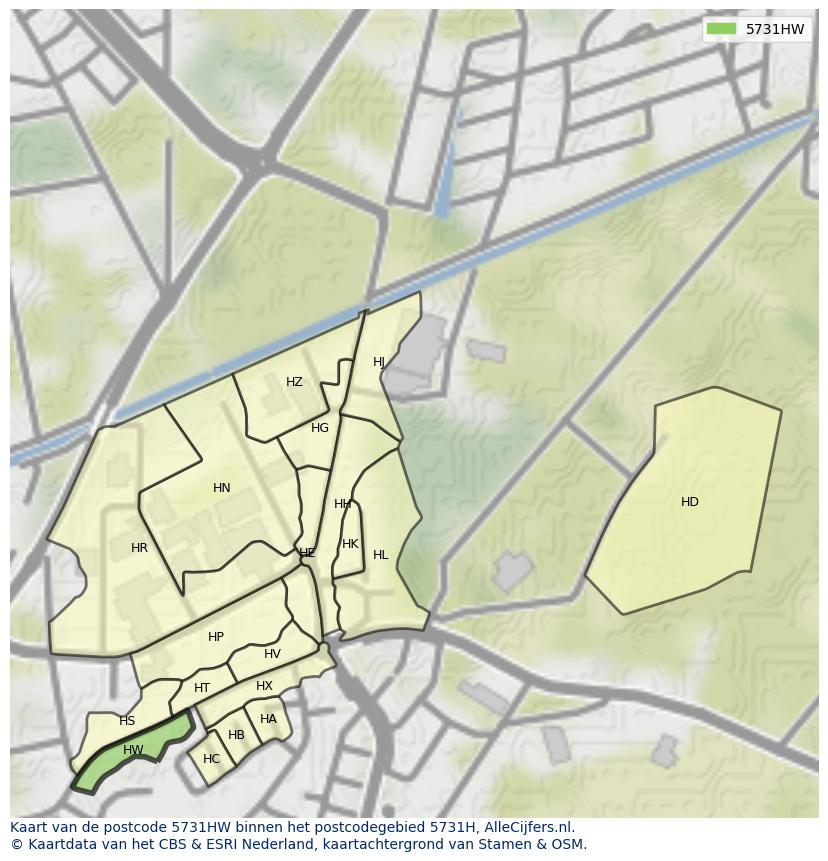 Afbeelding van het postcodegebied 5731 HW op de kaart.