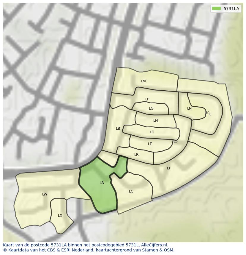 Afbeelding van het postcodegebied 5731 LA op de kaart.