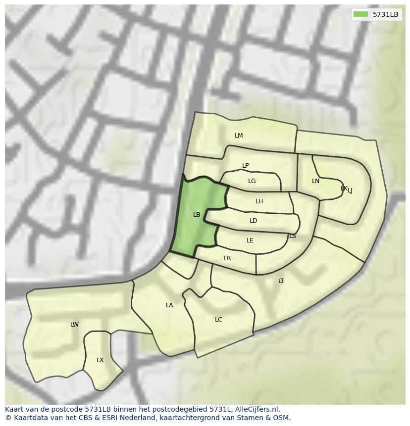 Afbeelding van het postcodegebied 5731 LB op de kaart.