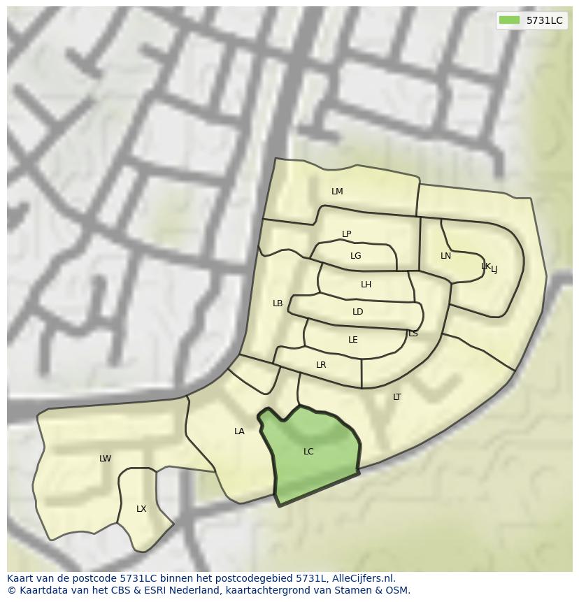 Afbeelding van het postcodegebied 5731 LC op de kaart.