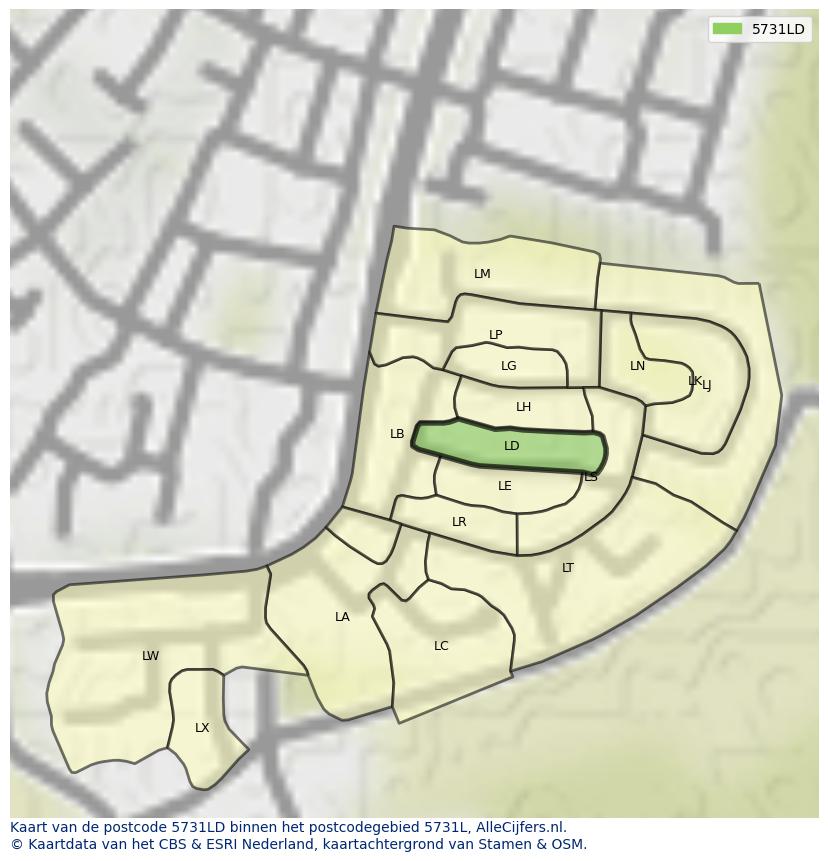 Afbeelding van het postcodegebied 5731 LD op de kaart.