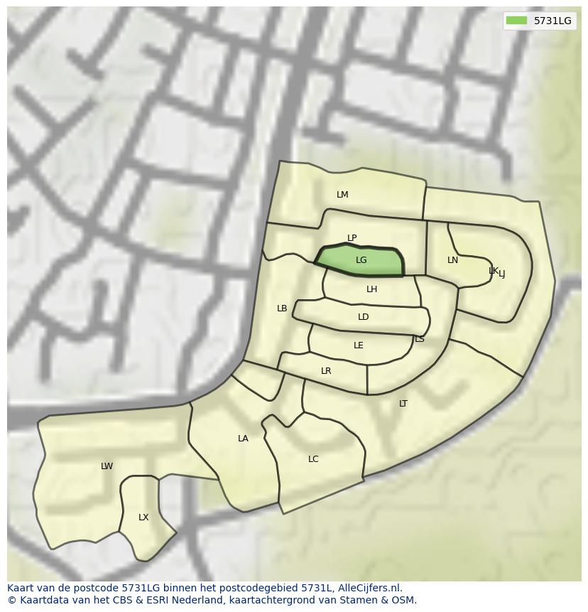 Afbeelding van het postcodegebied 5731 LG op de kaart.