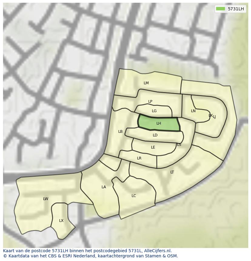 Afbeelding van het postcodegebied 5731 LH op de kaart.