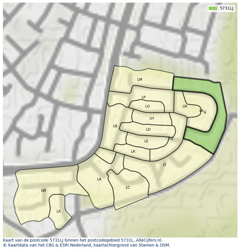 Afbeelding van het postcodegebied 5731 LJ op de kaart.