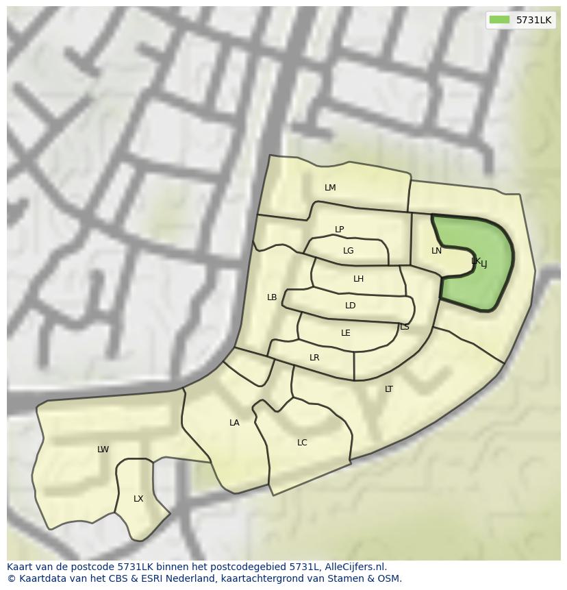 Afbeelding van het postcodegebied 5731 LK op de kaart.