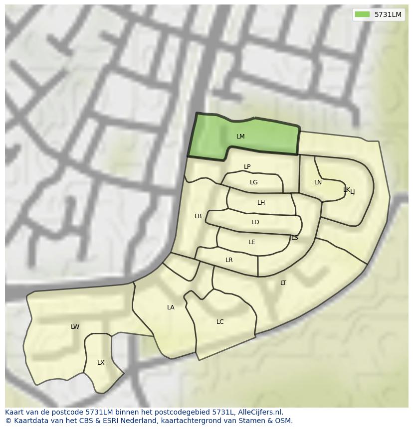 Afbeelding van het postcodegebied 5731 LM op de kaart.