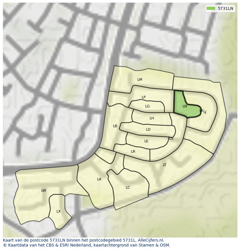 Afbeelding van het postcodegebied 5731 LN op de kaart.
