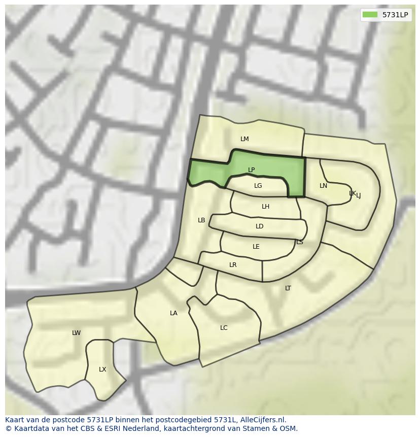 Afbeelding van het postcodegebied 5731 LP op de kaart.