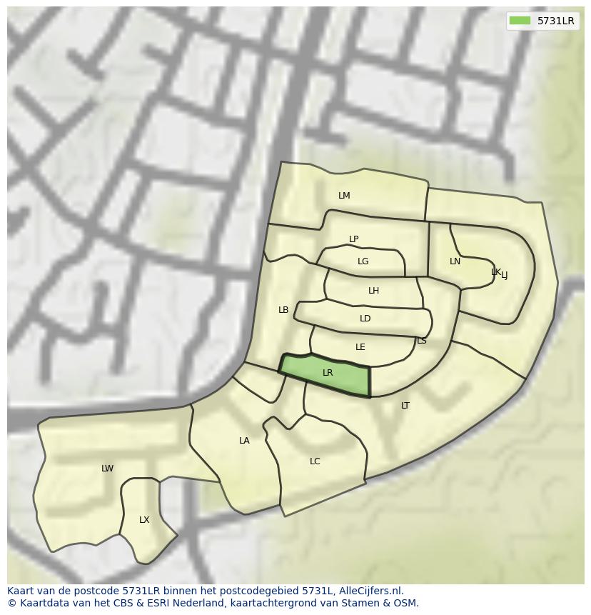 Afbeelding van het postcodegebied 5731 LR op de kaart.