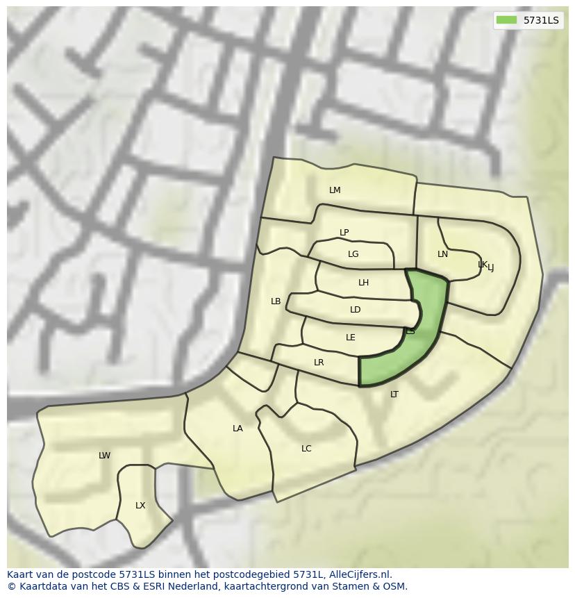 Afbeelding van het postcodegebied 5731 LS op de kaart.