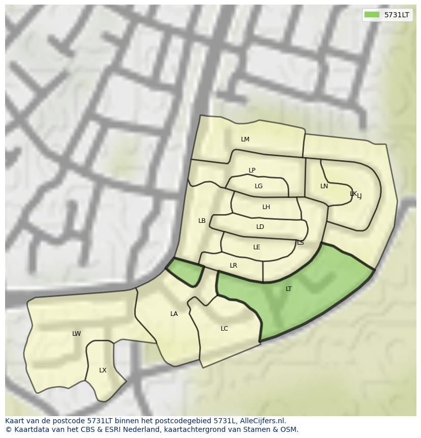 Afbeelding van het postcodegebied 5731 LT op de kaart.