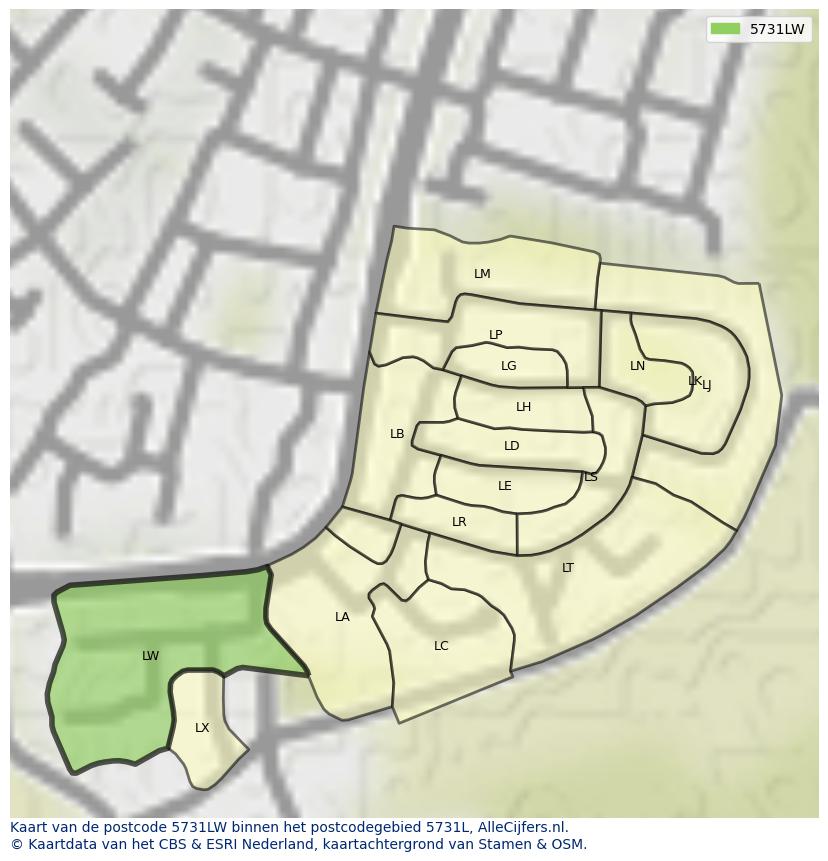 Afbeelding van het postcodegebied 5731 LW op de kaart.