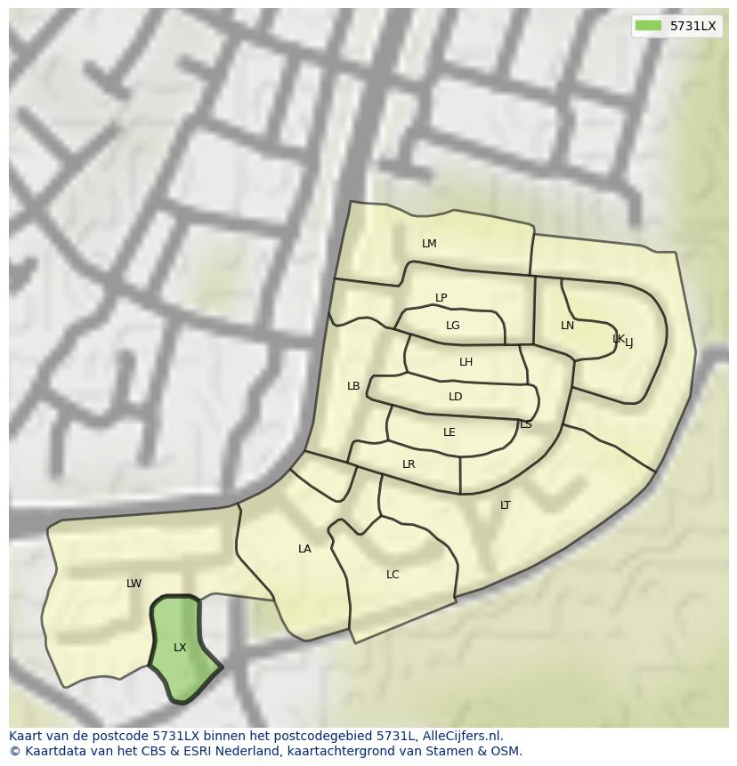 Afbeelding van het postcodegebied 5731 LX op de kaart.
