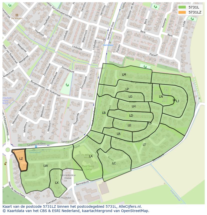 Afbeelding van het postcodegebied 5731 LZ op de kaart.