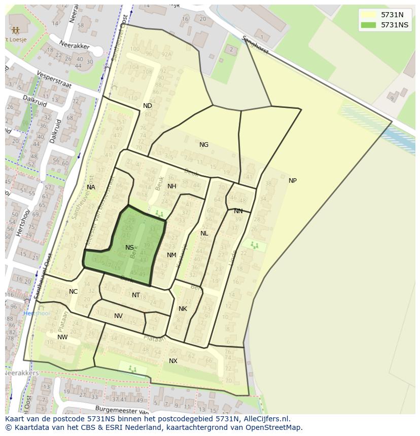 Afbeelding van het postcodegebied 5731 NS op de kaart.