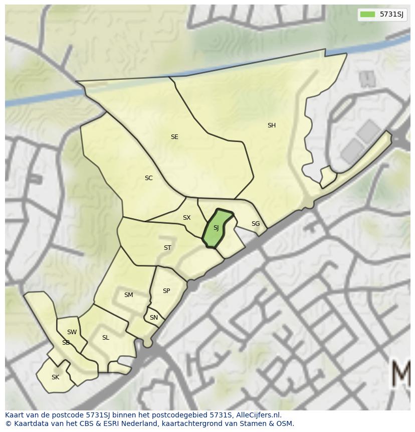 Afbeelding van het postcodegebied 5731 SJ op de kaart.
