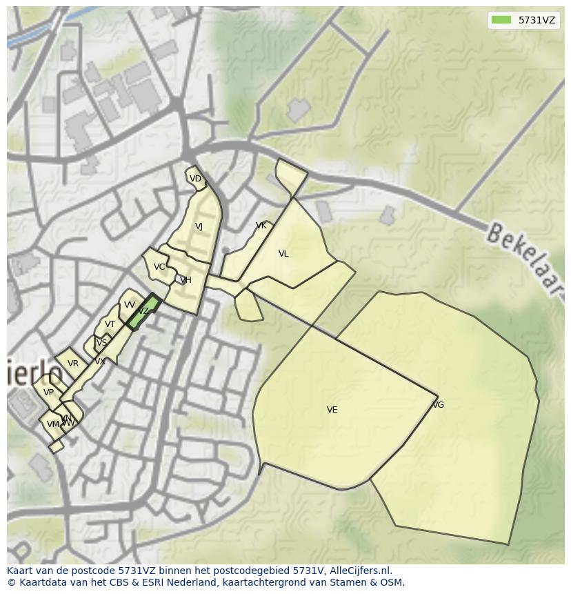 Afbeelding van het postcodegebied 5731 VZ op de kaart.