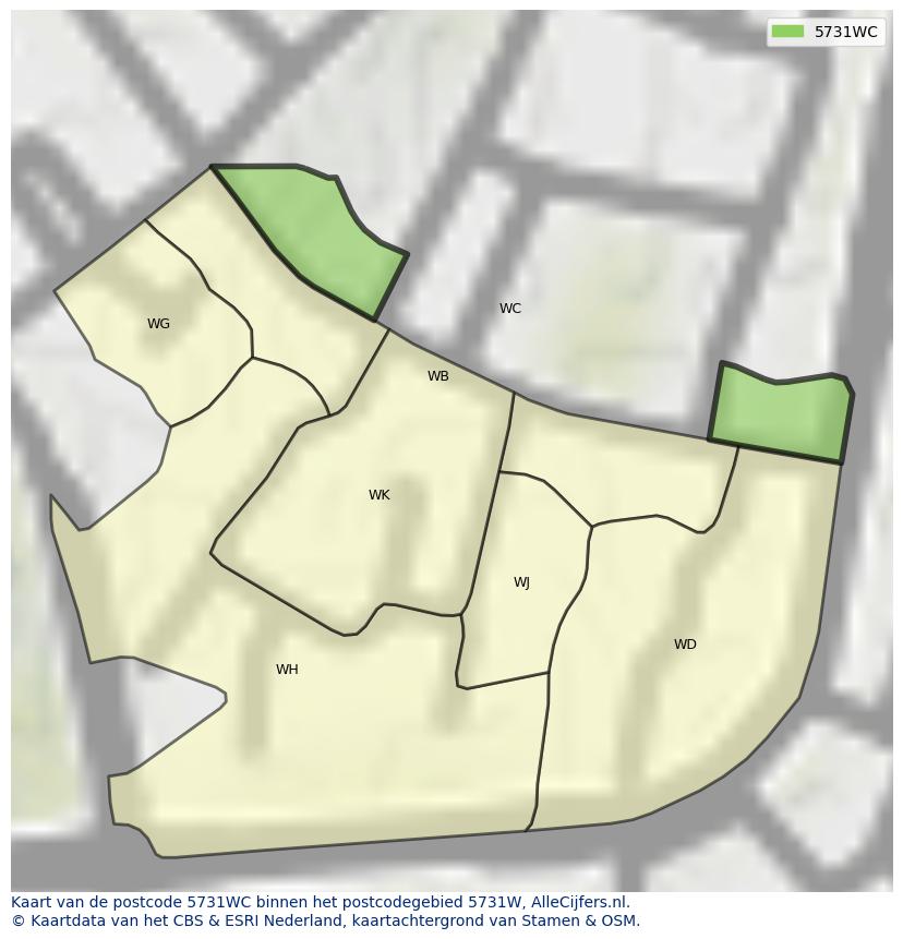 Afbeelding van het postcodegebied 5731 WC op de kaart.