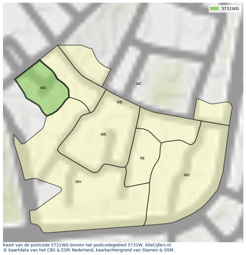 Afbeelding van het postcodegebied 5731 WG op de kaart.