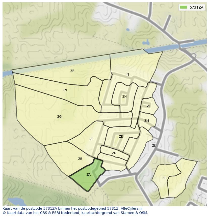Afbeelding van het postcodegebied 5731 ZA op de kaart.
