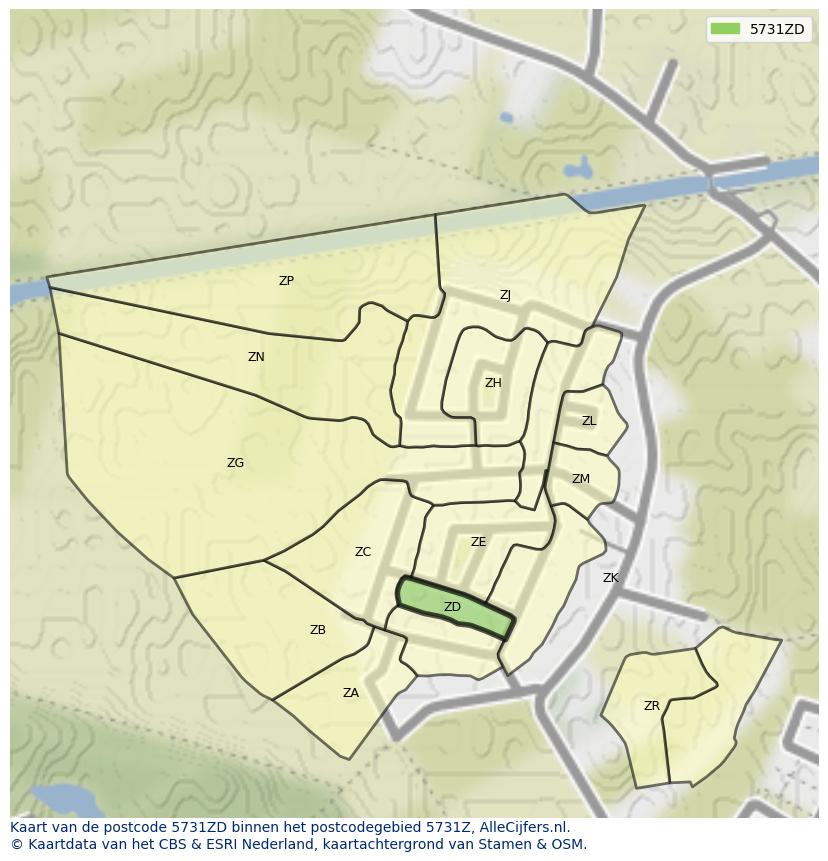 Afbeelding van het postcodegebied 5731 ZD op de kaart.