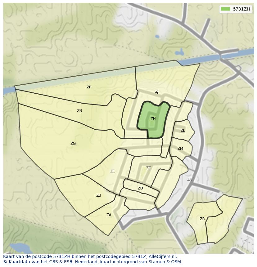 Afbeelding van het postcodegebied 5731 ZH op de kaart.