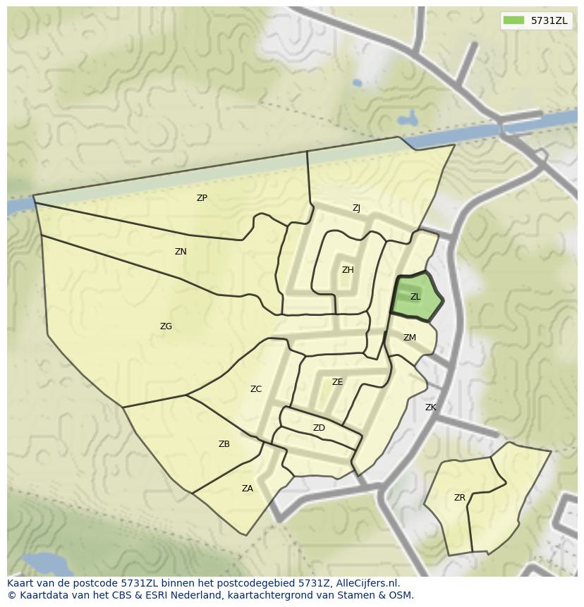 Afbeelding van het postcodegebied 5731 ZL op de kaart.