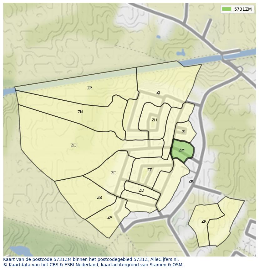 Afbeelding van het postcodegebied 5731 ZM op de kaart.