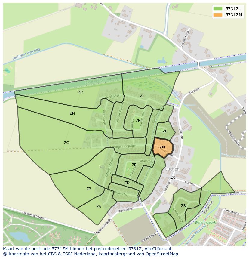 Afbeelding van het postcodegebied 5731 ZM op de kaart.