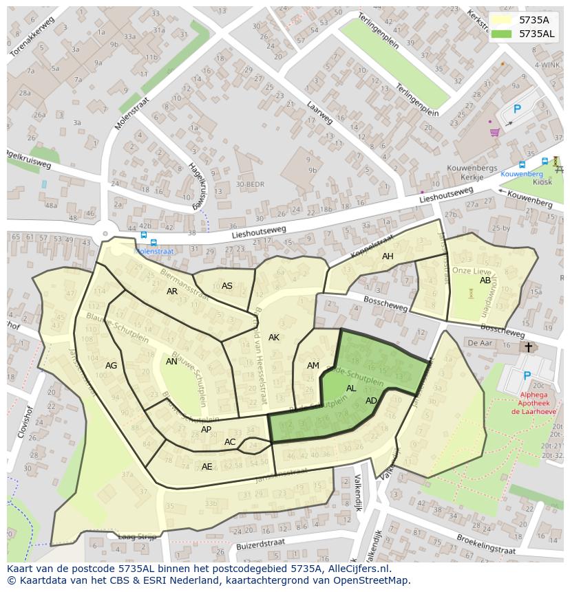Afbeelding van het postcodegebied 5735 AL op de kaart.