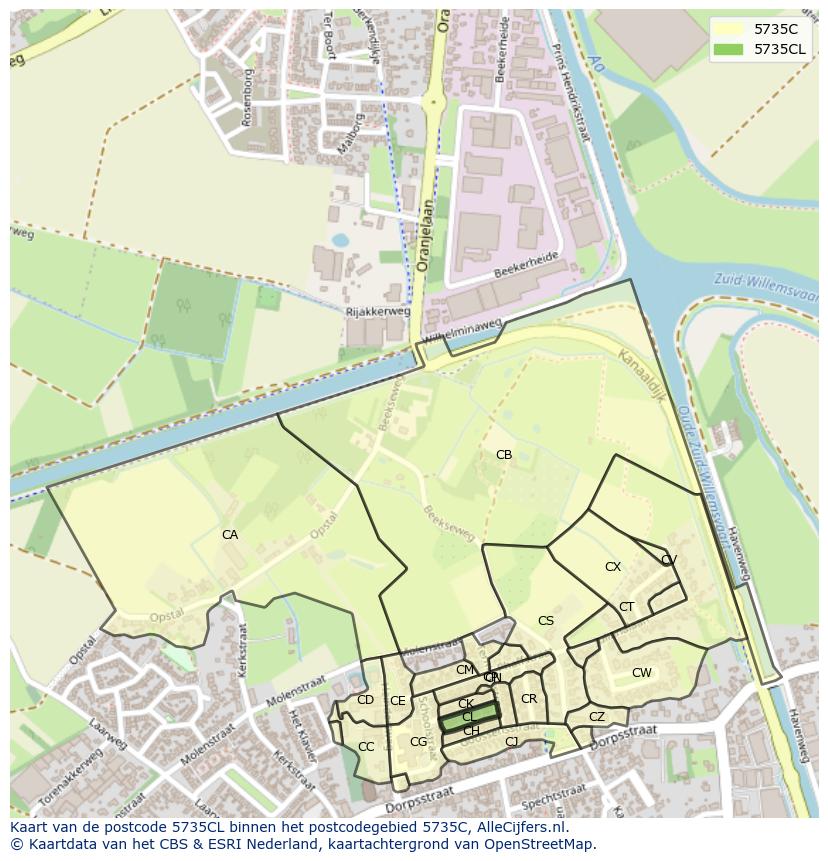 Afbeelding van het postcodegebied 5735 CL op de kaart.