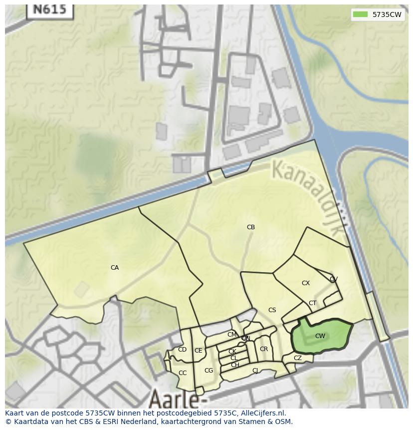 Afbeelding van het postcodegebied 5735 CW op de kaart.