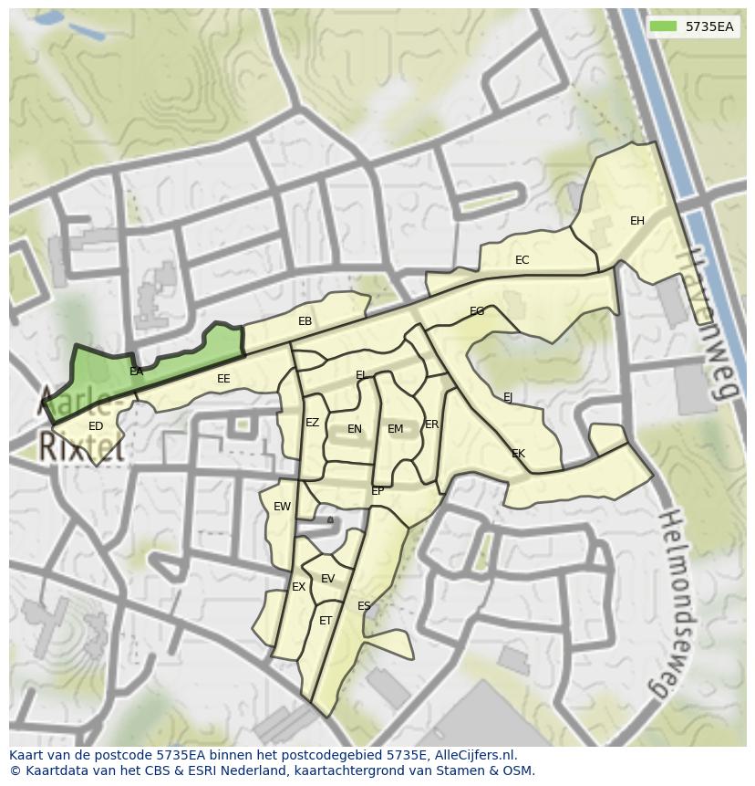 Afbeelding van het postcodegebied 5735 EA op de kaart.
