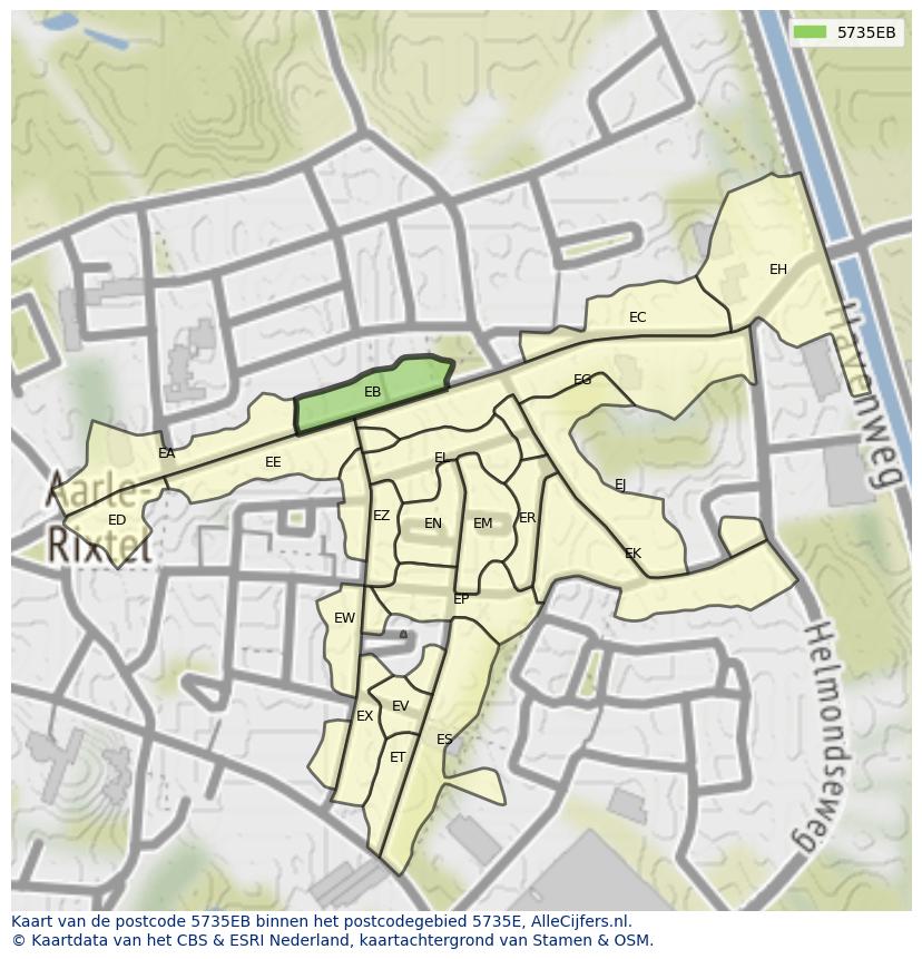 Afbeelding van het postcodegebied 5735 EB op de kaart.