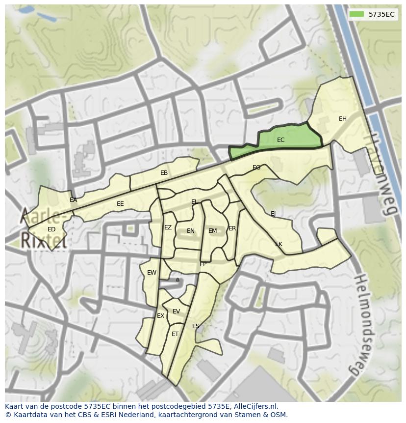 Afbeelding van het postcodegebied 5735 EC op de kaart.