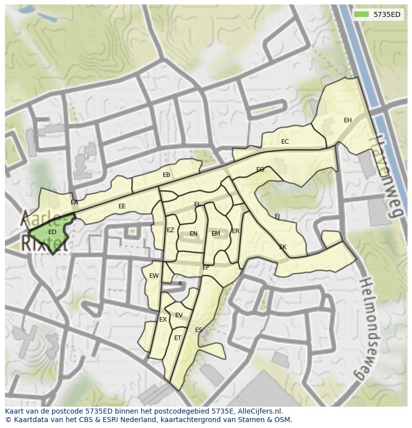 Afbeelding van het postcodegebied 5735 ED op de kaart.