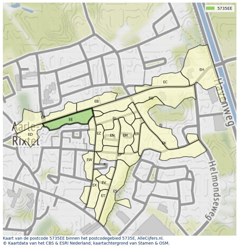 Afbeelding van het postcodegebied 5735 EE op de kaart.
