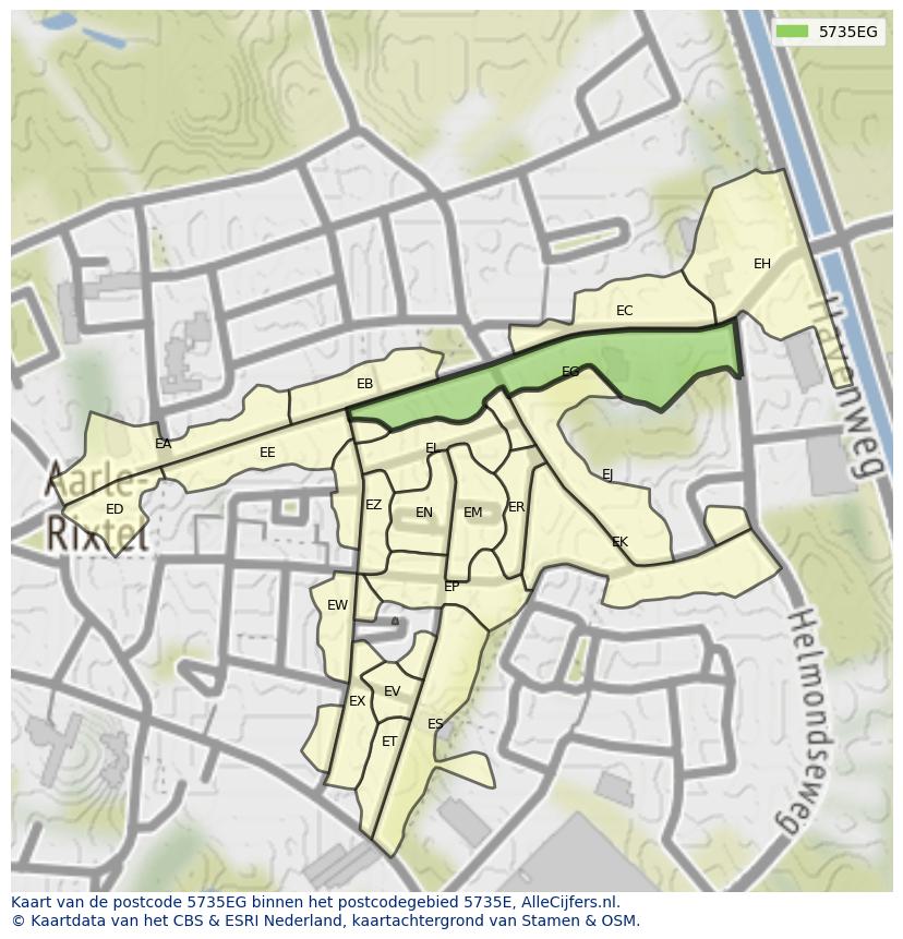 Afbeelding van het postcodegebied 5735 EG op de kaart.