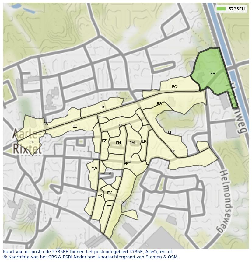 Afbeelding van het postcodegebied 5735 EH op de kaart.