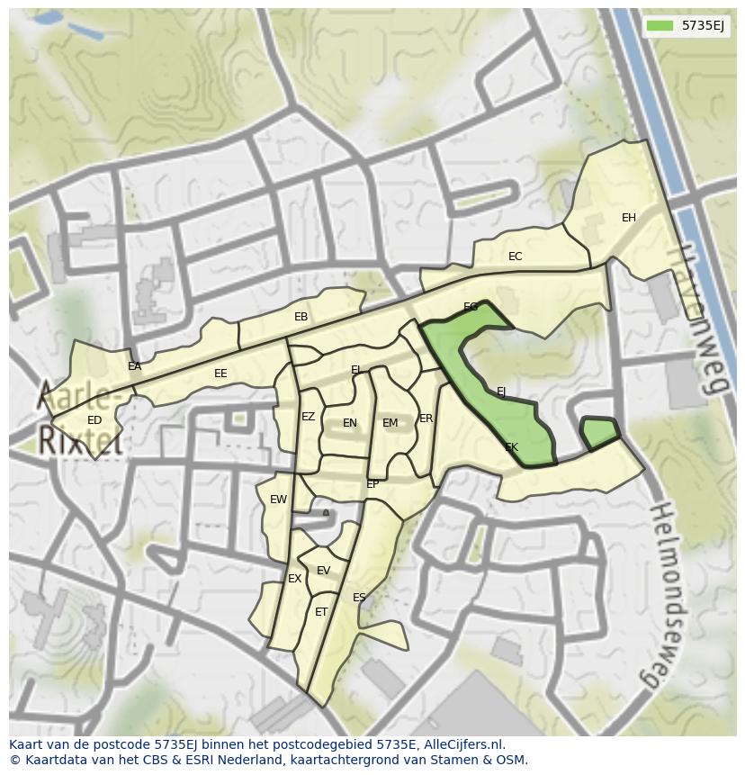Afbeelding van het postcodegebied 5735 EJ op de kaart.