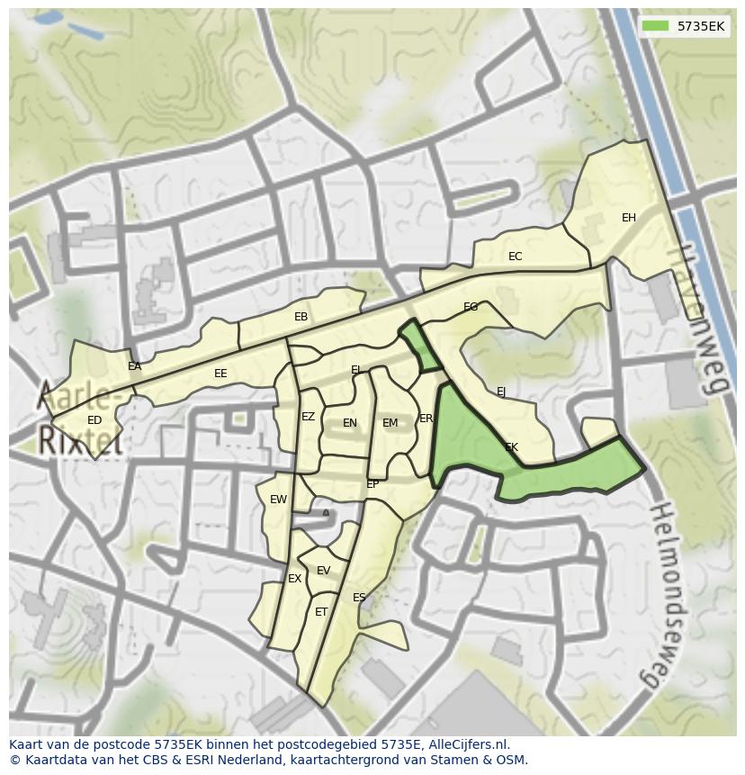 Afbeelding van het postcodegebied 5735 EK op de kaart.