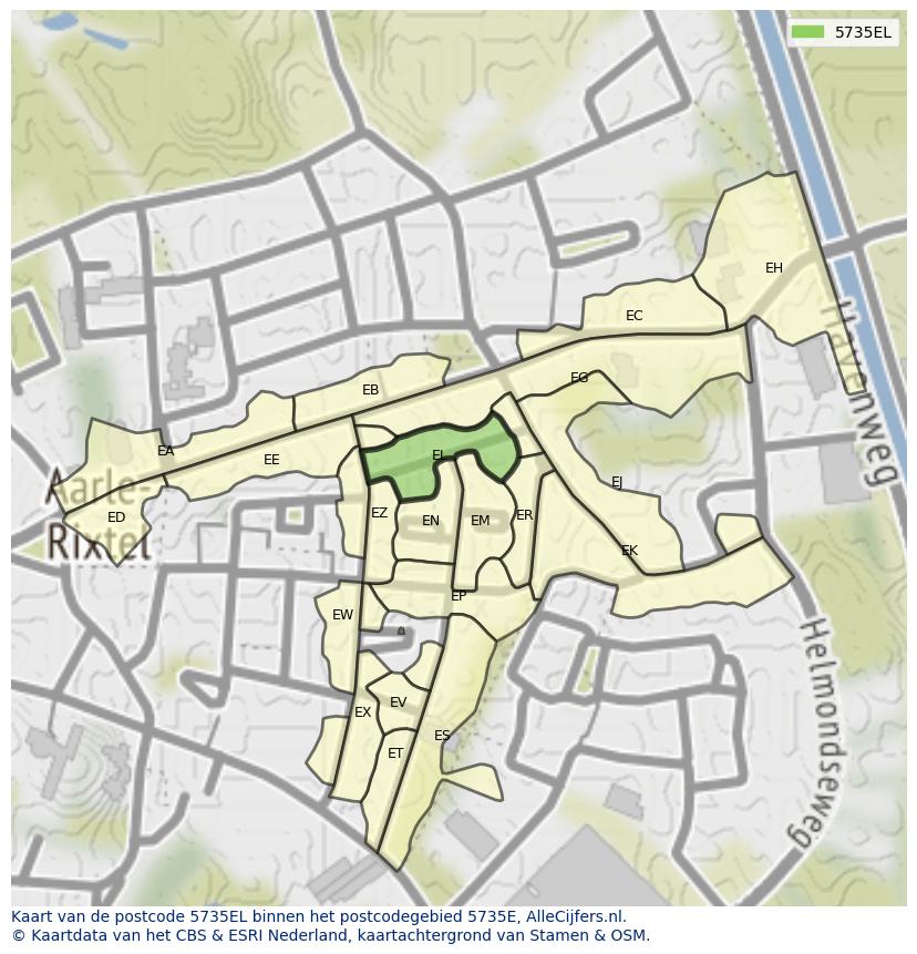 Afbeelding van het postcodegebied 5735 EL op de kaart.