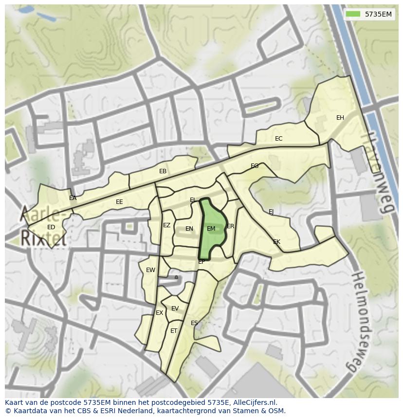 Afbeelding van het postcodegebied 5735 EM op de kaart.