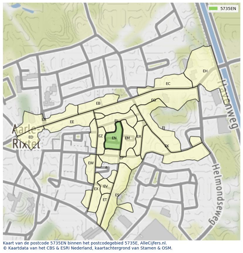 Afbeelding van het postcodegebied 5735 EN op de kaart.
